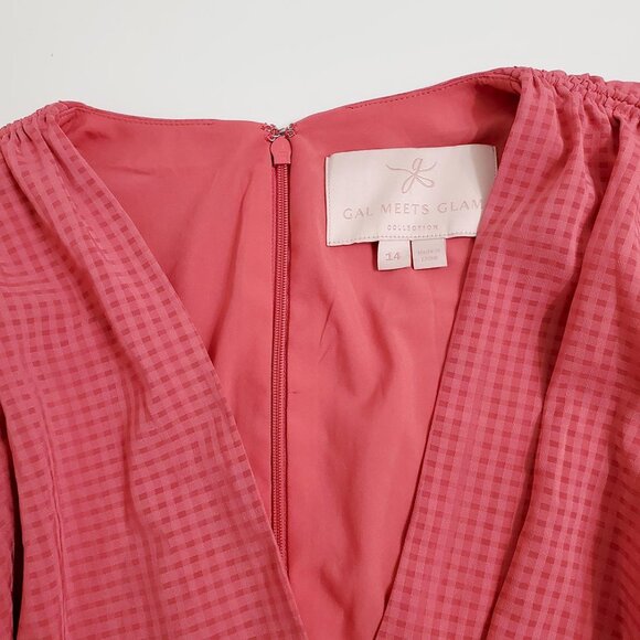 Gal Meets Glam Women Angelica Pleated Midi Dress 14 Pink Faux Wrap Shoulder Ties - Picture 5 of 11